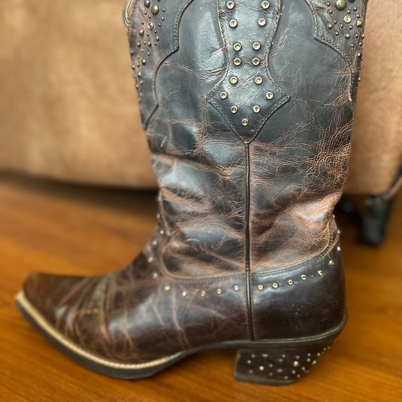 Ariat Women's Brown Leather Rhinestone Cowgirl Boots Size 10 - Picture 11 of 13